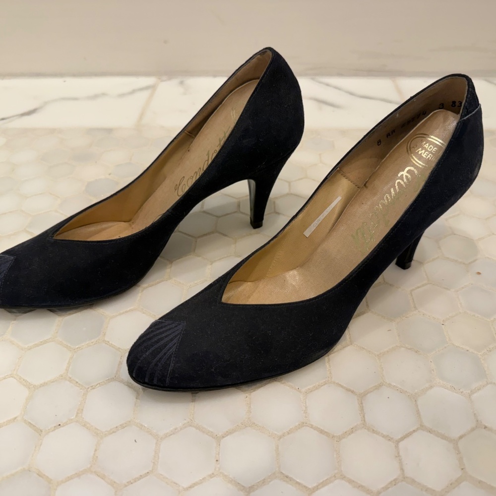Vintage Perfect Condition Condotti Navy Suede Heels View 3
